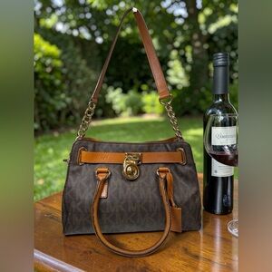 Michael Kors Dark Brown Shoulder Bag with Gold Accent Padlock & Key!